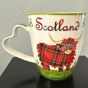 Clara Highland Cow Plaid Tartan Scotland Heart Handle Bone China Coffee Cup